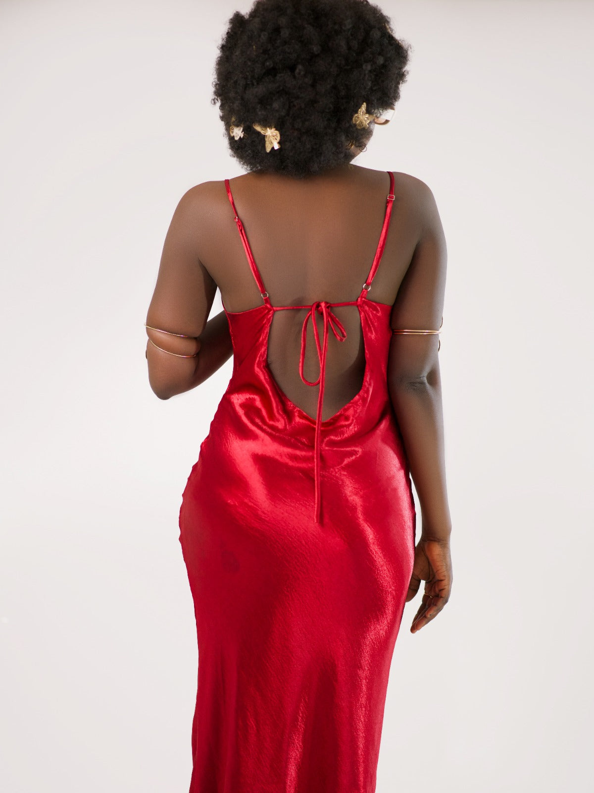 backless satin dress